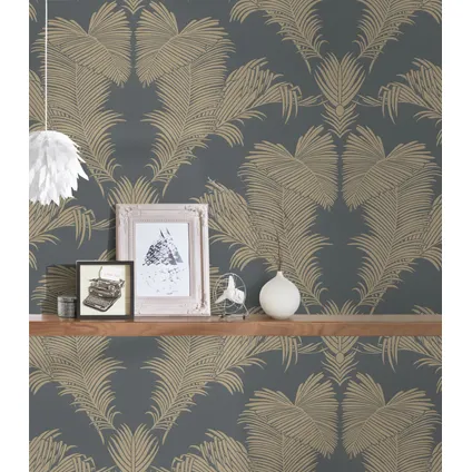 A.S. Création behang palmbladeren goud, grijs en glanzend wit - 53 cm x 10,05 m 6