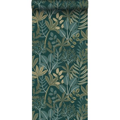 ESTAhome behang bladeren donkerblauw en groen - 50 x 900 cm - 139681