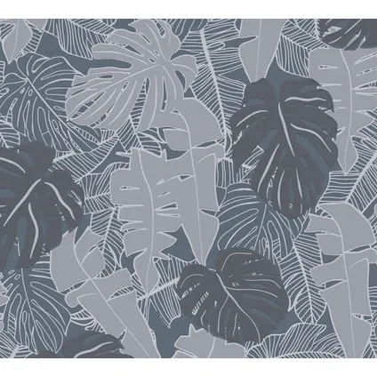 Livingwalls behang palmbomen grijs, antraciet grijs, zilver en zwart 6