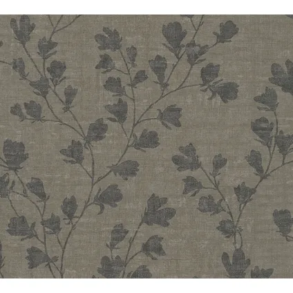 Livingwalls behang bloemmotief grijs en zwart - 53 cm x 10,05 m - AS-387472 2