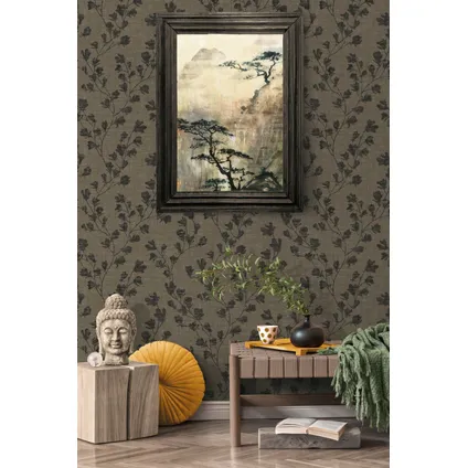 Livingwalls behang bloemmotief grijs en zwart - 53 cm x 10,05 m - AS-387472 3