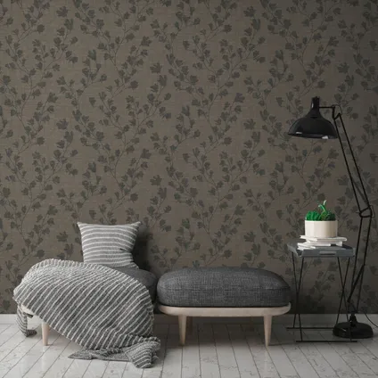 Livingwalls behang bloemmotief grijs en zwart - 53 cm x 10,05 m - AS-387472 4