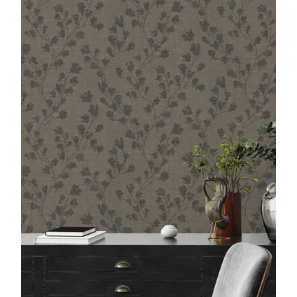 Livingwalls behang bloemmotief grijs en zwart - 53 cm x 10,05 m - AS-387472 5