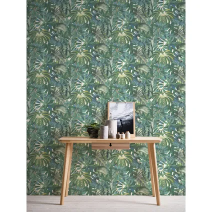Livingwalls behang jungle-motief groen, wit en blauw - 53 cm x 10,05 m - AS-387201 3