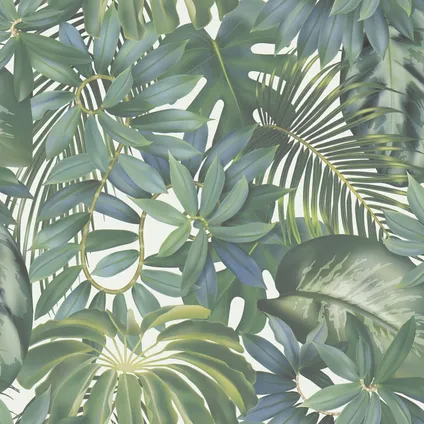 Livingwalls behang jungle-motief groen, wit en blauw - 53 cm x 10,05 m - AS-387201 4