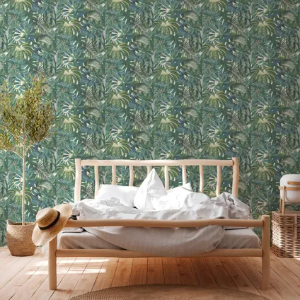 Livingwalls behang jungle-motief groen, wit en blauw - 53 cm x 10,05 m - AS-387201 7