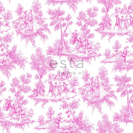 ESTAhome behang toile de jouy print roze - 53 cm x 10,05 m - 136819 7