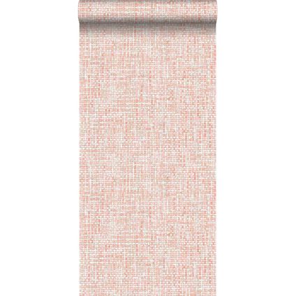 ESTAhome behang geweven linnenstructuur perzik oranje roze - 53 cm x 10,05 m - 148661