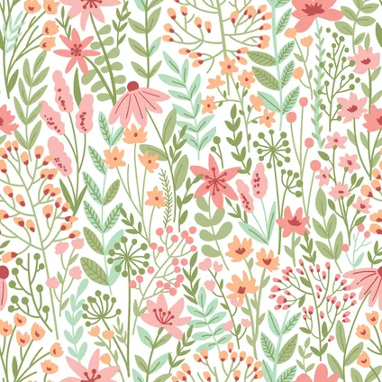 ESTAhome behang veldbloemen groen, roze en warm oranje - 0.53 x 10.05 m - 139673 7