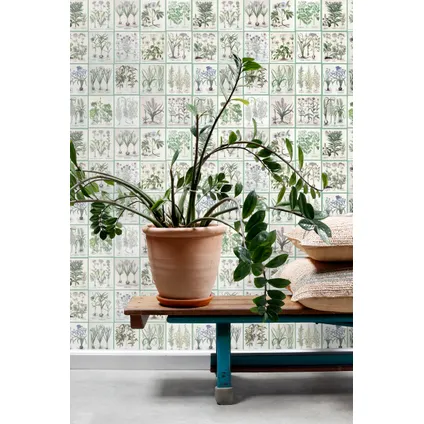ESTAhome XXL behang bladzijden botanisch bloemen en planten boek groen - 50 x 900 cm 2