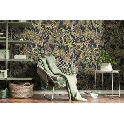Livingwalls behang jungle-motief groen, zwart en bruin - 53 cm x 10,05 m - AS-379901 9