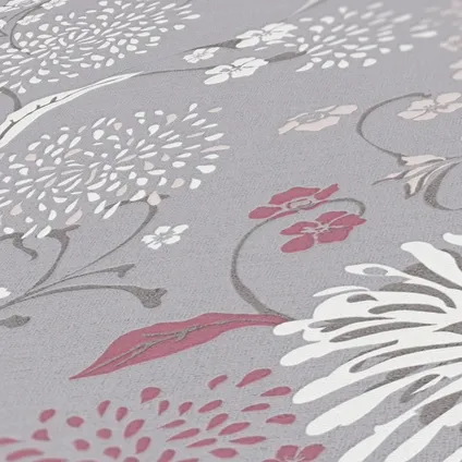 Livingwalls behang bloemmotief grijs, wit, rood en lila paars - 53 cm x 10,05 m 5
