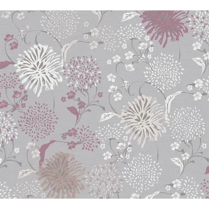 Livingwalls behang bloemmotief grijs, wit, rood en lila paars - 53 cm x 10,05 m 6