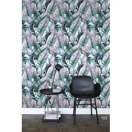 ESTAhome XXL behang bananenbladeren turquoise en roze - 50 x 900 cm - 158896 4