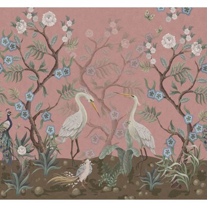 ESTAhome papier peint panoramique oiseaux de grue vieux rose - 3 x 2.79 m - 159391