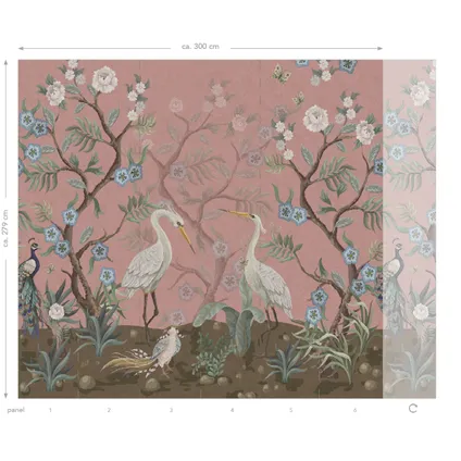 ESTAhome papier peint panoramique oiseaux de grue vieux rose - 3 x 2.79 m - 159391 5