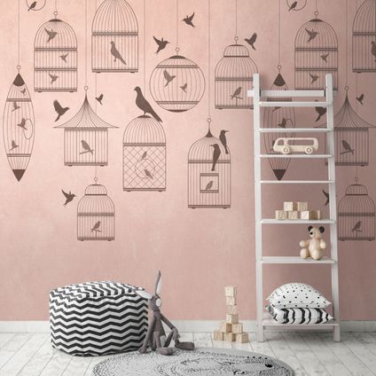 One Wall one Role fotobehangpapier vogel roze en grijs - 159 x 280 cm - AS-382961