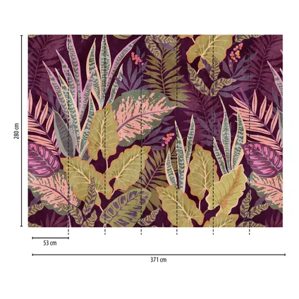 One Wall one Role papier peint panoramique jungle lilas violet, vert, beige et rose - 371 x 280 cm 3