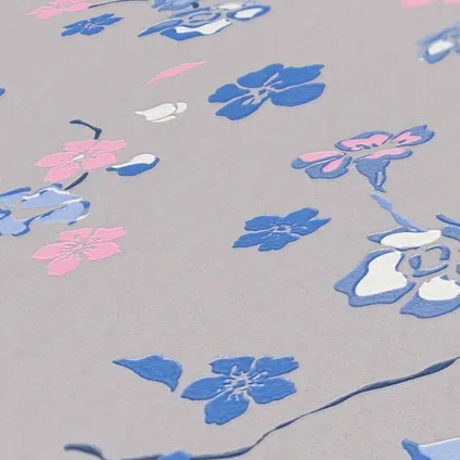 Livingwalls behang bloemmotief grijs, blauw, roze en wit - 53 cm x 10,05 m 5