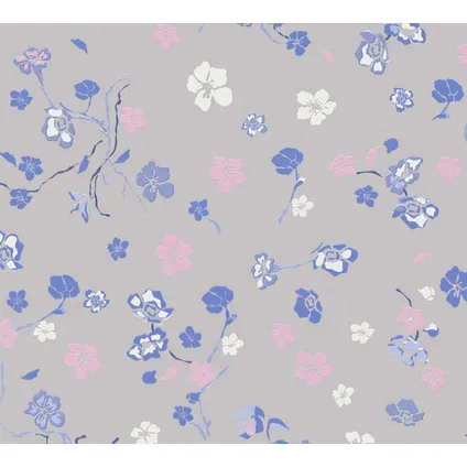 Livingwalls behang bloemmotief grijs, blauw, roze en wit - 53 cm x 10,05 m 6