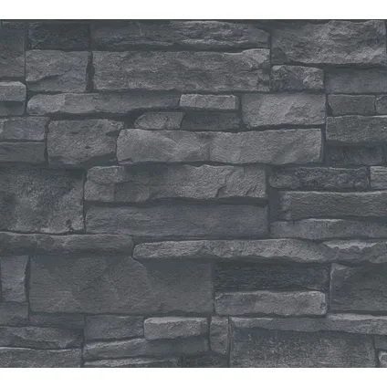 Livingwalls behang steen zwart en antraciet grijs - 53 cm x 10,05 m - AS-388134 2