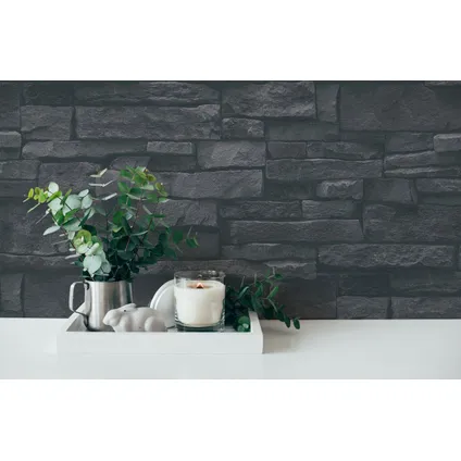 Livingwalls behang steen zwart en antraciet grijs - 53 cm x 10,05 m - AS-388134 3