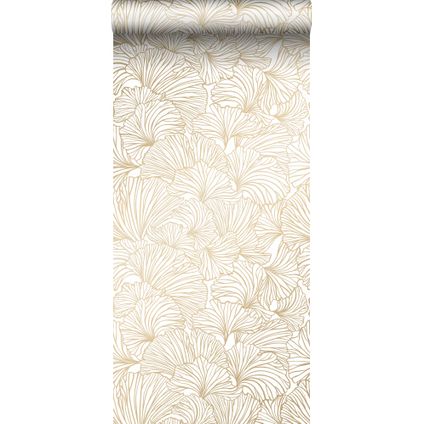 ESTAhome behang ginkgo bladeren wit en goud - 0.53 x 10.05 m - 139614