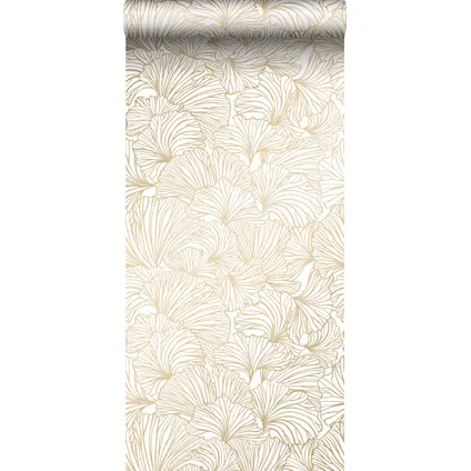 ESTAhome behang ginkgo bladeren wit en goud - 0.53 x 10.05 m - 139614