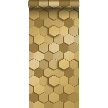 Origin Wallcoverings eco-texture vliesbehang 3d hexagon motief goud - 0.53 x 10.05 m