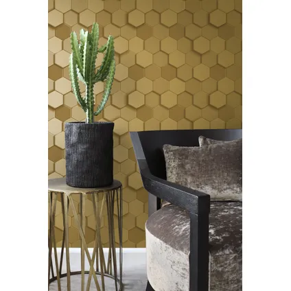Origin Wallcoverings eco-texture vliesbehang 3d hexagon motief goud - 0.53 x 10.05 m 6