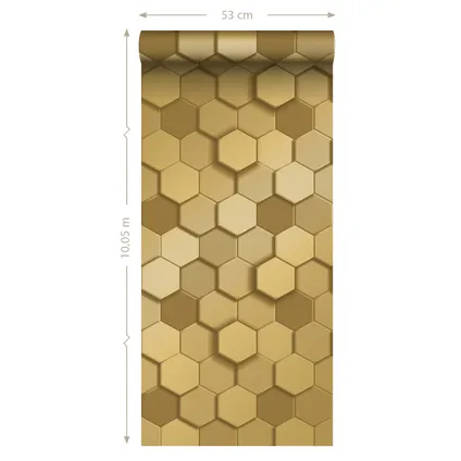 Origin Wallcoverings eco-texture vliesbehang 3d hexagon motief goud - 0.53 x 10.05 m 10