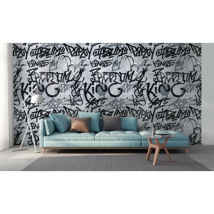 One Wall one Role fotobehang graffiti grijs en zwart - 159 x 280 cm - AS-382511
