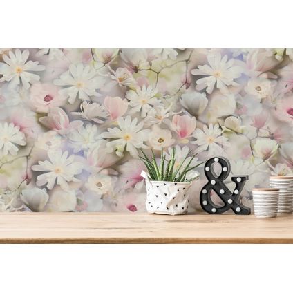 Livingwalls papier peint fleurs multicolore, blanc, vert et rose - 53 cm x 10,05 m - AS-387221