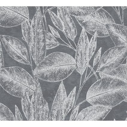 A.S. Création behang bloemmotief zwart, zilver en grijs - 53 cm x 10,05 m - AS-378364