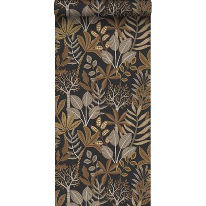 ESTAhome behang bladeren zwart, bruin en beige - 50 x 900 cm - 139682