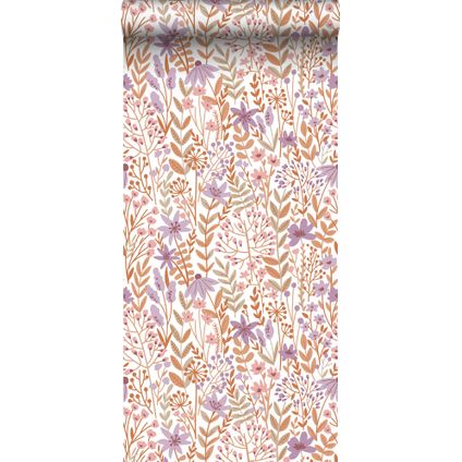 ESTAhome behang veldbloemen lila paars en terracotta - 0.53 x 10.05 m - 139672