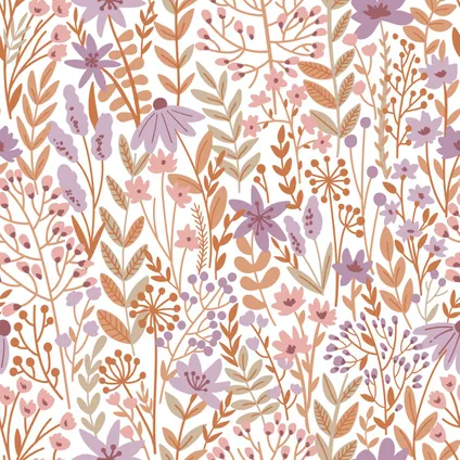 ESTAhome behang veldbloemen lila paars en terracotta - 0.53 x 10.05 m - 139672 10