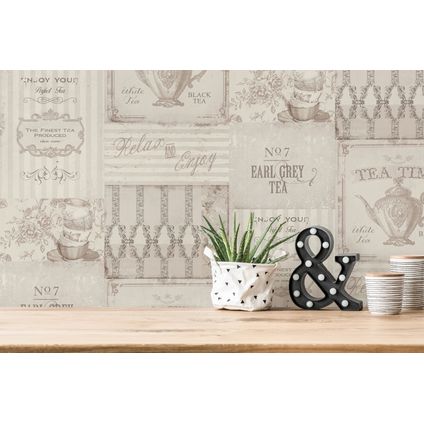 Livingwalls behangpapier tegelmotief grijs en wit - 53 cm x 10,05 m - AS-387273