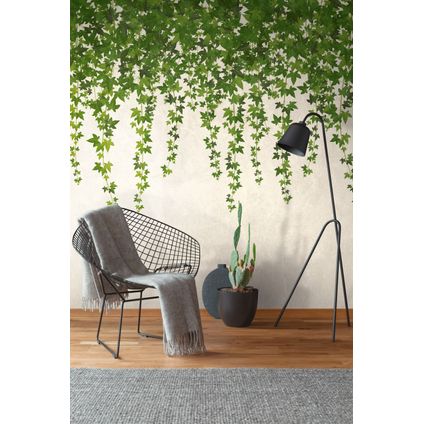 One Wall one Role papier peint panoramique feuilles tropicales vert et gris - 371 x 280 cm