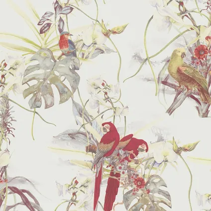 Livingwalls behangpapier vogel meerkleurig, wit, rood en groen - 53 cm x 10,05 m 5