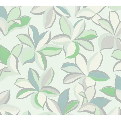 Livingwalls behang bloemmotief groen, wit, blauw, mintgroen en zilver 6