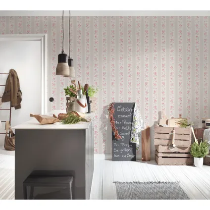 Livingwalls behang bloemmotief groen grijs, wit en rood - 53 cm x 10,05 m - AS-390694 6
