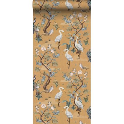 ESTAhome behang kraanvogels okergeel - 50 x 900 cm - 139707