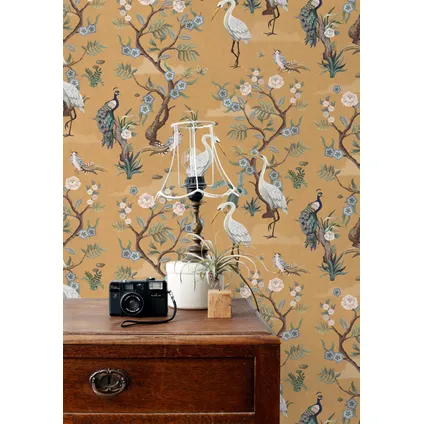 ESTAhome papier peint oiseaux de grue jaune ocre - 50 x 900 cm - 139707 3