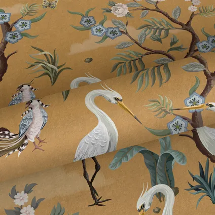 ESTAhome papier peint oiseaux de grue jaune ocre - 50 x 900 cm - 139707 7