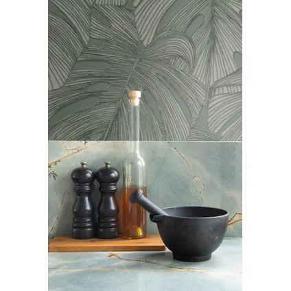 Origin Wallcoverings papier peint effet 3D feuilles vert grisé - 50 x 900 cm - 347919 2