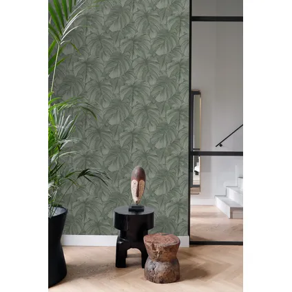 Origin Wallcoverings behang 3D-motief bladeren vergrijsd groen - 50 x 900 cm - 347919 7