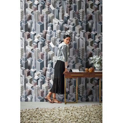 One Wall one Role papier peint panoramique vue de la ville gris - 159 x 280 cm - AS-382501
