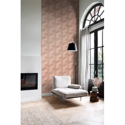 Origin Wallcoverings eco-texture vliesbehangpapier grafisch 3D motief terracotta roze 2