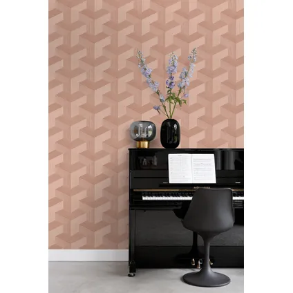 Origin Wallcoverings eco-texture vliesbehang grafisch 3D motief terracotta roze 5